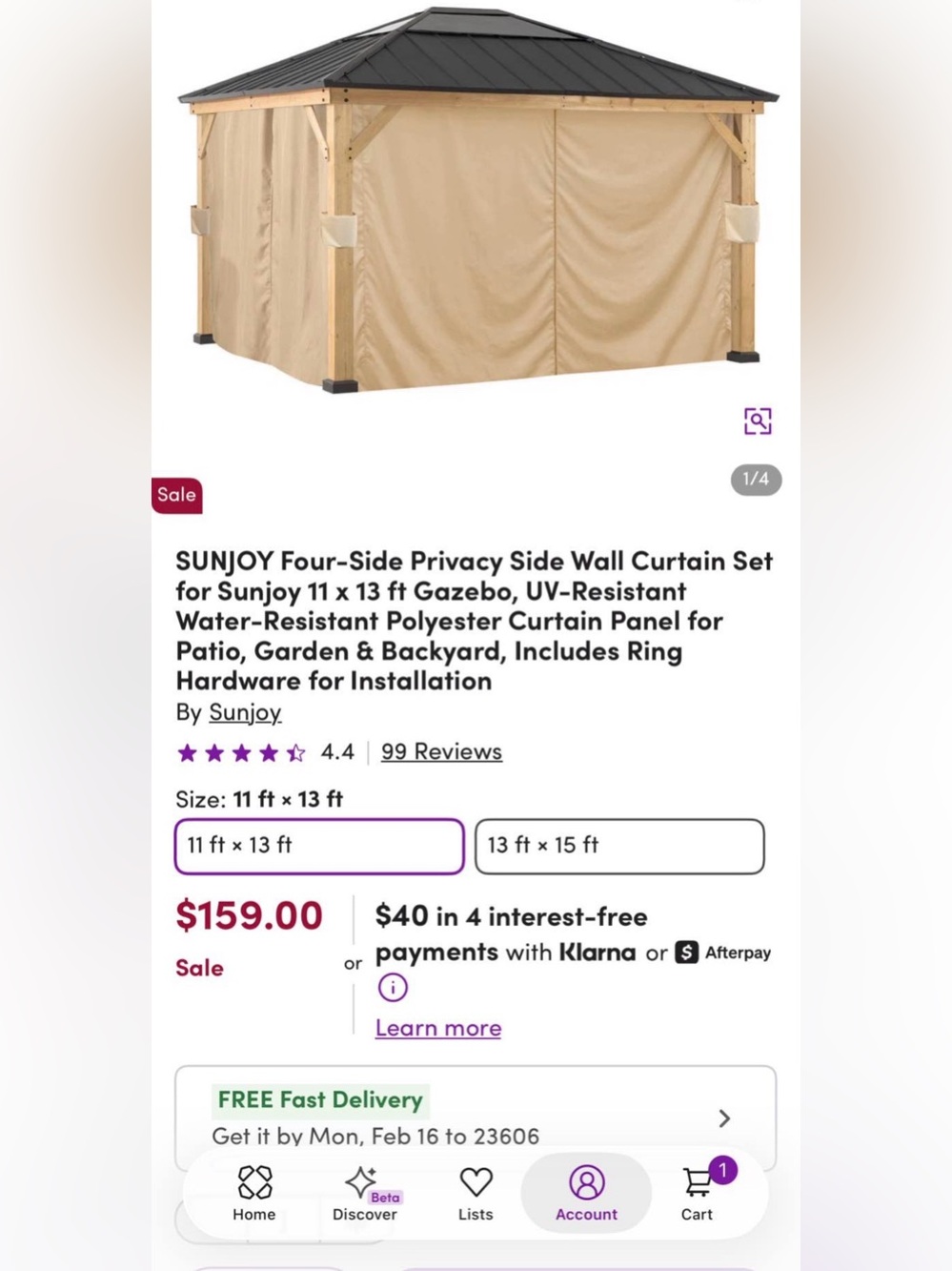 Sunjoy Four-Side Privacy Side Wall Curtain Set - Beige